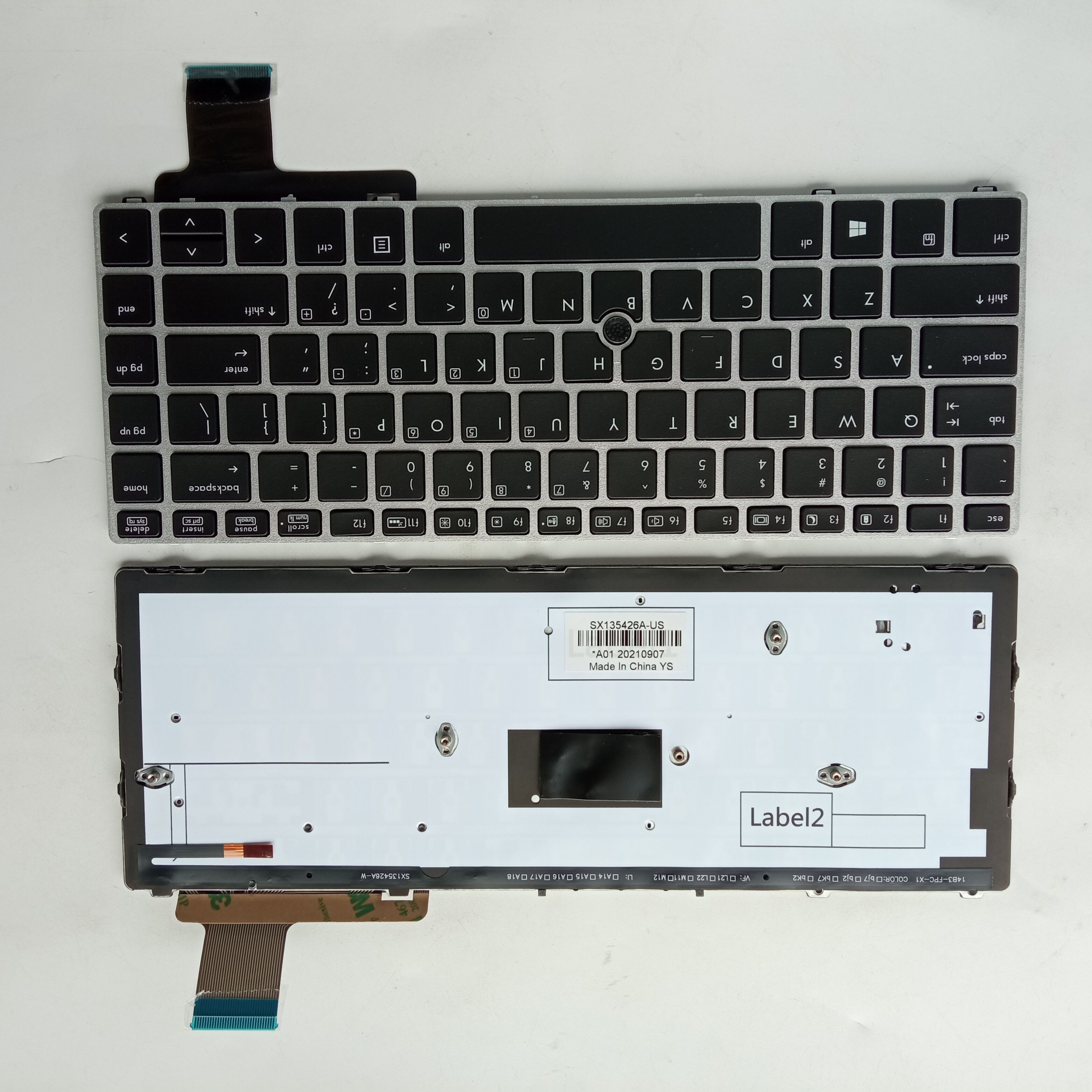 Picture of New Replacement Laptop Keyboard For HP 9470M/9480M SILVER FRAME BLACK With Point Backlit (OEM) US Layout